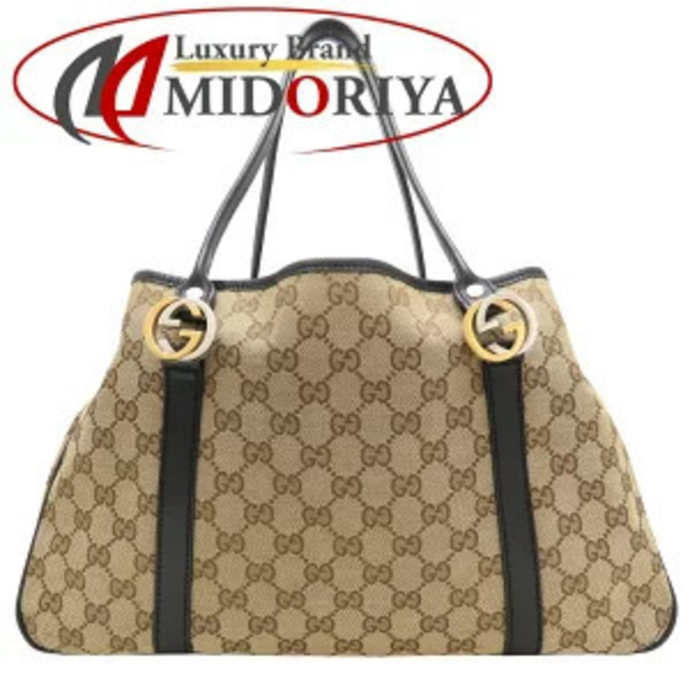 Gucci GG Canvas Ring Handle Tote Bag Beige Tan Black